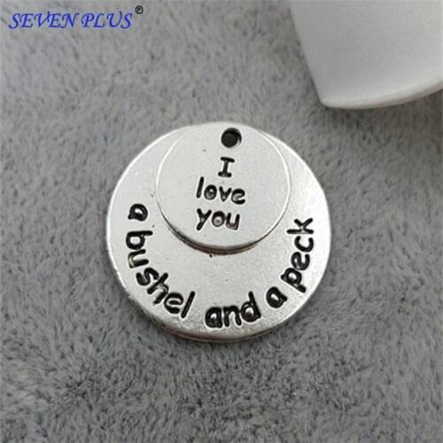 High Quality 10 Sets/Lot Antique Silver Plated Diameter 25mm and 15mm I Love You Words Charms Pendant For Necklaces