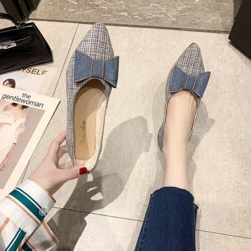 Womens Flat Shoes 2021 New Spring Comfortable Pointed Bow Casual Shoes