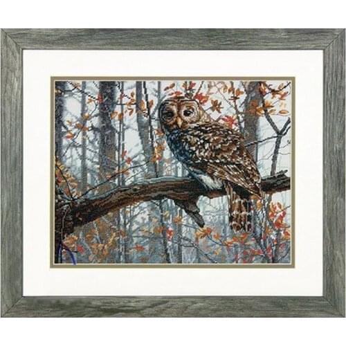 Gold Collection Chic Counted Cross Stitch Kit owl on the branch clever bird forest DIM35311
