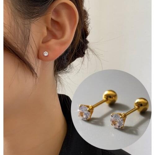 1PC New Variety of Stylish Zircon Earrings Mini Cute Round Bead Inlaid Rhinestone Stainless Steel Jewelry Cubic Zirconia Gifts