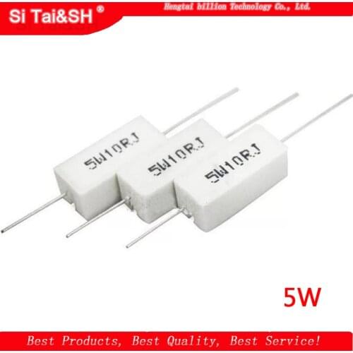 10pcs 5W Cement resistance 0.1 ~ 10k ohm 5% 0.22 0.33 0.5 1 10 100 1K 10K ohm 0.1R 0.22R 0.33R 0.5R 1R 10R 100R