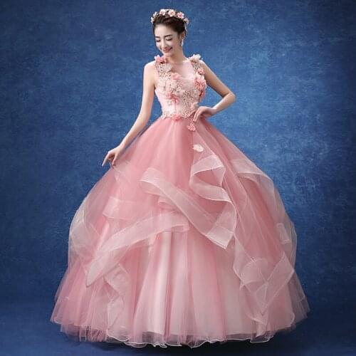 100%real bean pink flower crystal embroiderymedieval dress Renaissance gown Sissi princess Victorian Gothic/Marie Belle Ball