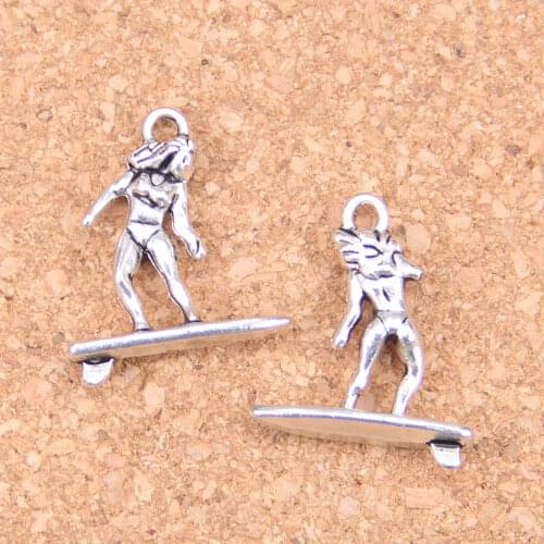 12pcs Charms lady female surfer surfing 21x18mm Antique Pendants,Vintage Tibetan Silver Jewelry,DIY for bracelet necklace