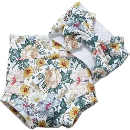 M76C 2 Pcs Baby Summer Print Shorts Headband Set Short Pants Bow Hair Band Kit for Newborn Infants Shower Gifts