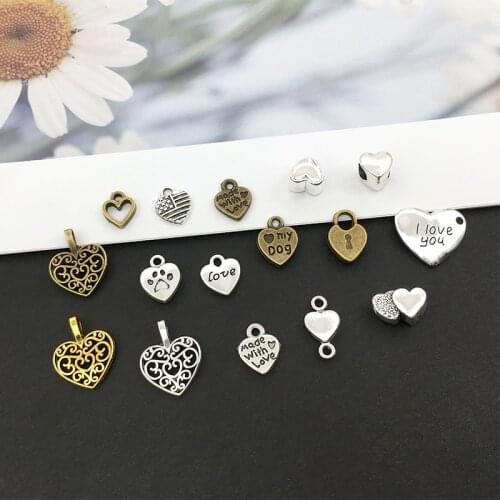 20Pcs Love Heart Charms Pendants DIY Jewelry Making Alloy Findings Accessory For Necklaces Earrings