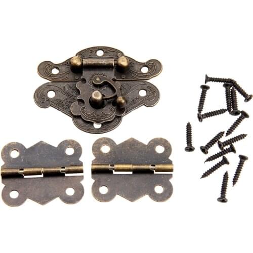 3pcs/set Hinges Antique Bronze + Latch Hasp Lock Iron Vintage Decorative Hook Wooden Jewelry Box Cabinet Furniture Hardware