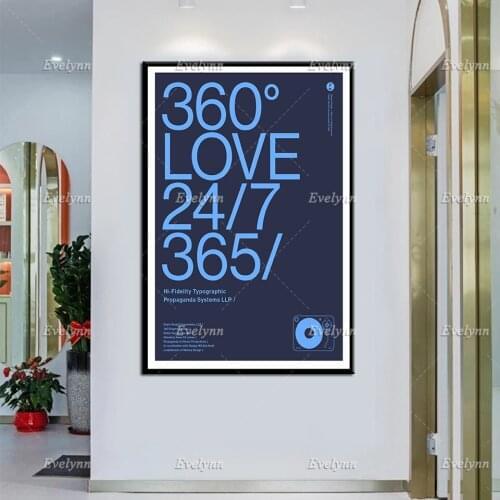 360 Degree Love / 24/7 365 User Experience Poster Hip Hop Graffiti Music Helvetica Design DJ Turntable Audio Print Home Decor