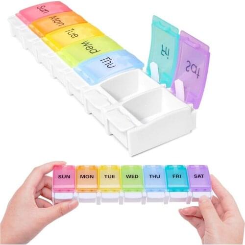 7-day pill box Piano push-type Medicine pill box Portable Button single-row strip kit Seven-day Daily rainbow pill box Organizer