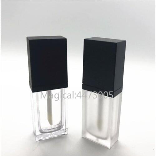 8ML 10-100pcs Plastic Flat Square Clear Lip Gloss Tube with Black Cap, Empty High Quality Cosmetic Liquid Lipstick Bottle