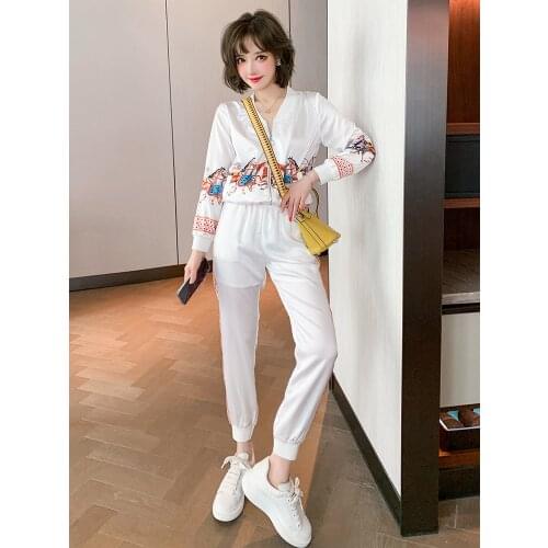 Top Quality Printed loose zipper Baseball Jacket+Elastic high waist Leggings casual suit summer new