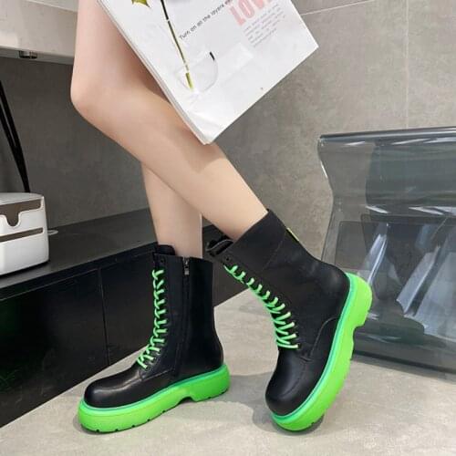 Split Leather Platform Boots New Autumn Women Light Comfortable Chunky Boots Fashion Lace Up Lady Shoes Footwear