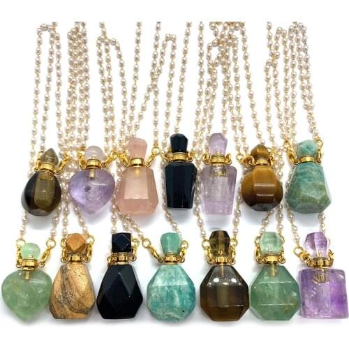 Natural Stone Perfume Bottle White Crystal Ladies Pendant Necklace Perfume Spray Bottle Essential Oil Diffuser Bottle Pendant