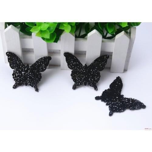 Black butterfly Rhinestones crystal Beaded iron on patches for clothes parches termoadhesivos para ropa apliques de roupa