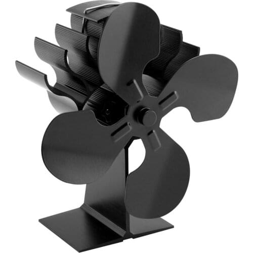 Black Fireplace 4 Blade Heat Powered Stove Fan Log Wood Burner Eco Friendly Quiet Fan Home Fireplace Efficient Heat Distribution