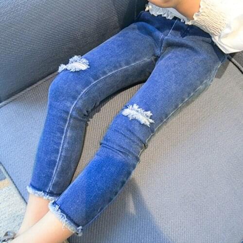 Baby Girls Jeans Pants Children Fashion Ripped Hole Pants Casual Pencil Trousers for Girl Clothes Toddler Denim Jeans for Girls