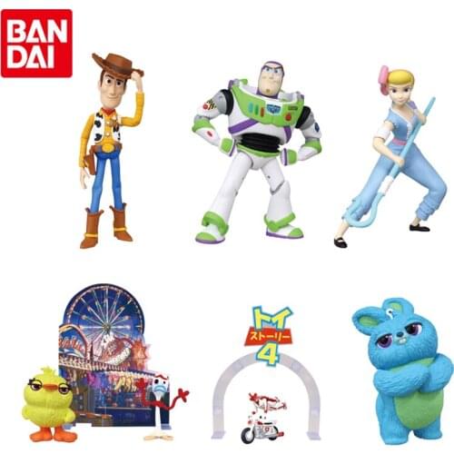 Bandai Genuine Gashapon Disney Toy Story 4 Woody Buzz Lightyear Anime Action Figures Three-dimensional Scene Ornaments Toys