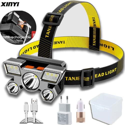 2021 USB Rechargeable 5LED With Built-in 18650 Battery Portable LED Flashlight Lantern Headlamp Outdoor Camping Headlight