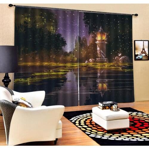 Oil painting night curtains Customized size Luxury Blackout 3D Window Curtains For Living Room Decoration curtains blackout