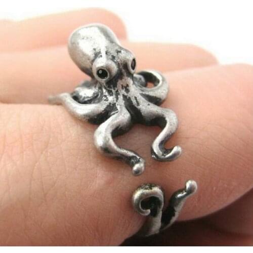 Wholesale 10Pc/lot Adjustable Octopus Ring 3D Animal Rings Vintage Punk Retro Style For Men Women Geeks Party Jewelry