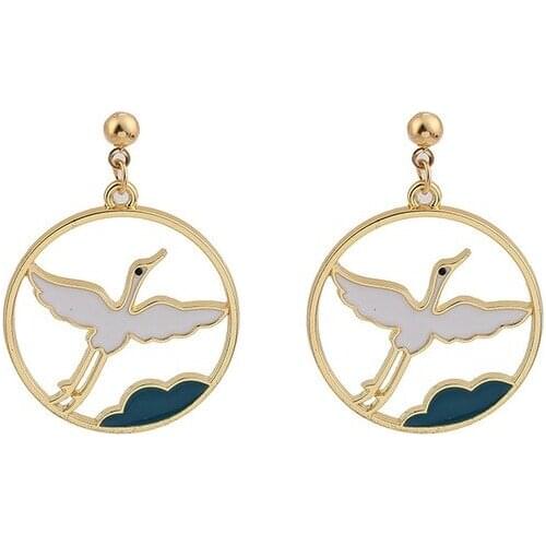 Fashion women jewelry accessories metal enamel cloud crane bird earrings