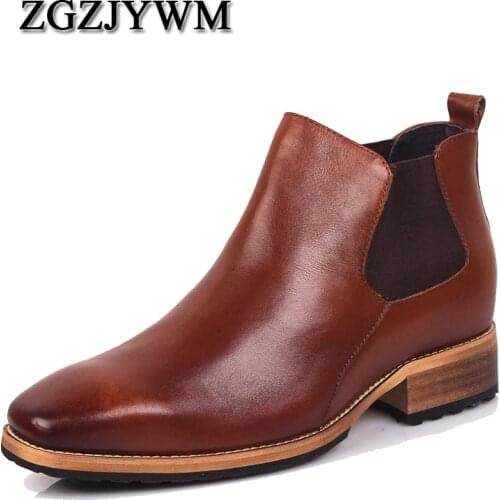 ZGZJYWM Mens Invisible 8cm Elevator Pointed Toe Slip-On Genuine Leather Business Formal The Trend Of Black Leather Shoes