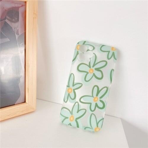 Soft TPU Phone Case For iPhone 12 11 Pro Xs Max SE 2020 X XR 7 8 Plus Clear Soft TPU Shockproof Green Flower Shell Cover
