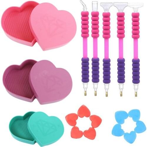5D Diamond Painting Tool Accessories Heart-Shaped Diamond Tray Box Kits With Replaceable Pen Tip Point Drill Pen And Clay Wax