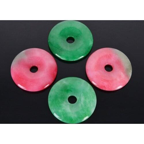 Natural Stone Round Redl&Green Jad Pendant for Necklace Pink Quartz Onyx Silver-color Water Drop Pendants Female Jewelry Gif