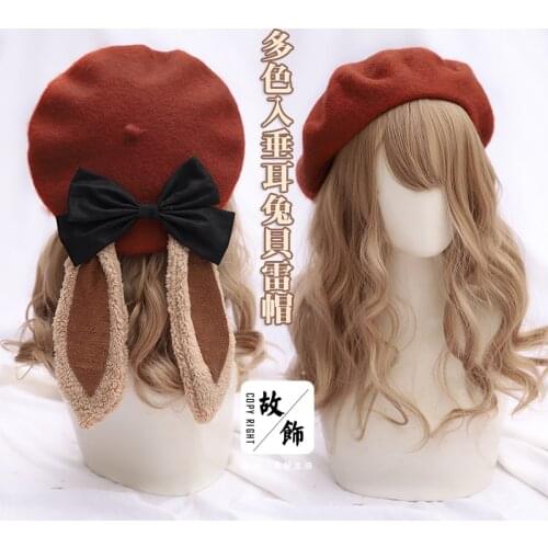 The Original lolita hand made the the loppy eared rabbit beret Japanese female manual bowknot hat
