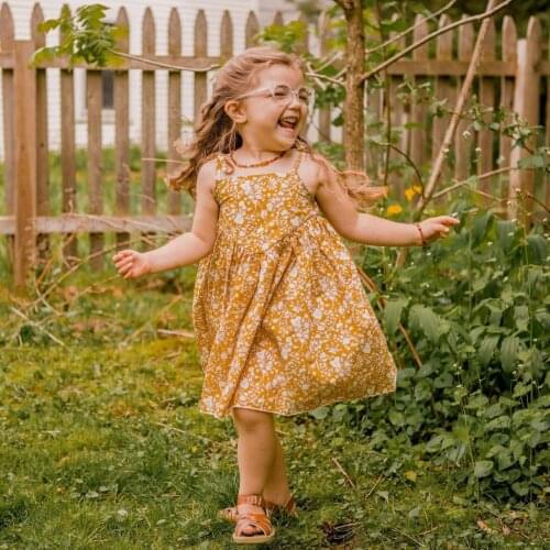 Pudcoco Girls Casual Sleeveless Dress Yellow Floral Printed Pattern Boat Neck Off-the-shoulder One-piece 2021 New Fashion