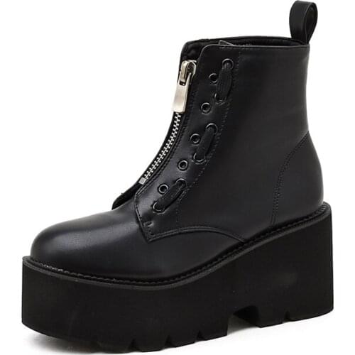 Boots Women Motorcycle Shoes Platforms Women Boots Wedges Female Zip Platforms Leather Oxford Shoes Woman High Heels LJB261