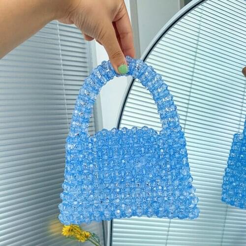 Green Beaded Bag Tote Hand Handmade Summer Woven Female Crossbody Bags for Women Chain Wooven Bag Small Messenger Crystal Bag