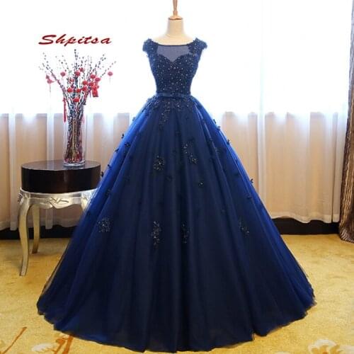 Navy Blue Puffy Quinceanera Dresses Ball Gown Masquerade 2020 Tulle Sweet 16 Sixteen Princess Flower Prom Dresses for 15 Years