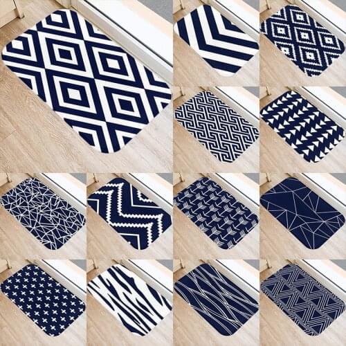 Navy blue Geometric Pattern Kitchen Entrance 40*60 Door Mat Coral Velvet Carpet Doormat Indoor Floor Mats Anti-Slip Rug 48067