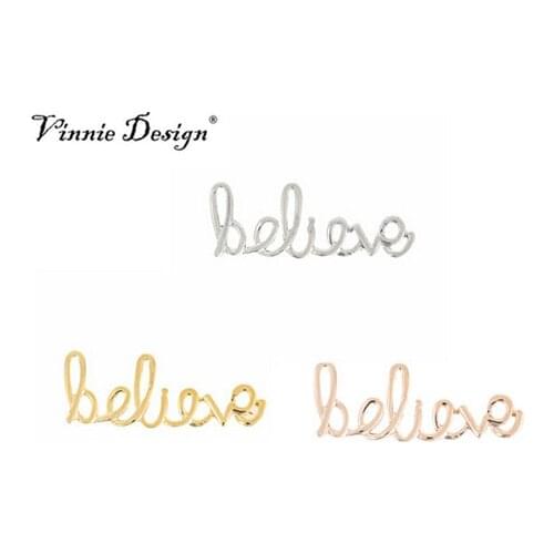 Vinnie Design Jewelry Script Believe Slide Charms fit on Keeper Bracelet 5pcs/lot