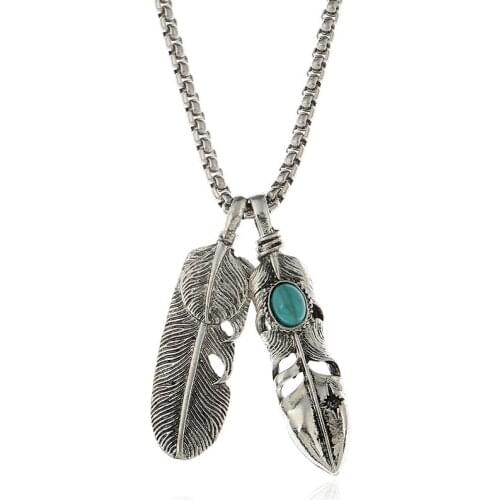Feather Vintage Necklace Fashion Turquoise Leaf Eagle Claw Re-engraved Takahashi Pendant Sweater Chain