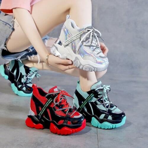 Women Platform Chunky Sneakers 10 cm high lace-up Casual Vulcanize Shoes luxury Designer Old Dad female fashion Wedge Sneakers