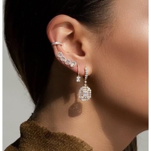 Summer women nice jewelry tiny cute lovely cz square drop charm earring 925 sterling silver classic simple lover girlfriend gift