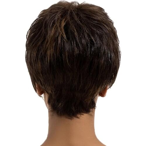 Women Short Straight Wig Layered Oblique Bangs, 9 inch Blend Full Wig Fringe Hairpieces, Daily Party Wear Heat Safe