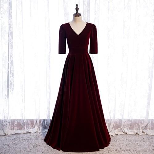 Bespoke Occasion Dresses Vintage V-Neck Short Luxury Burgundy Jersey A-Line Floor-Length Elegant Women Formal Evening Gown HB098