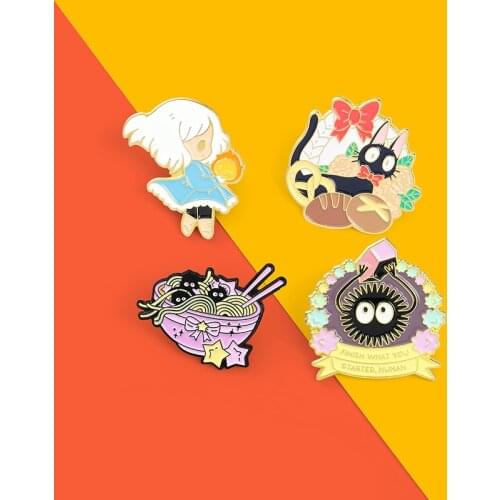 10 Styles Black Cat Lapel Pins Miyazaki Hayao Dust Elf Coal Concentrate Badges Animal Brooches Jewelry Gifts For Girls And Women