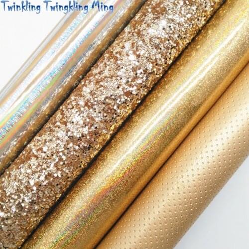 Gold Chunky Glitter Leather, Stripes Synthetic Leather, Iridescent Glitter Faux leather 21x29CM Twinkling Ming KM460