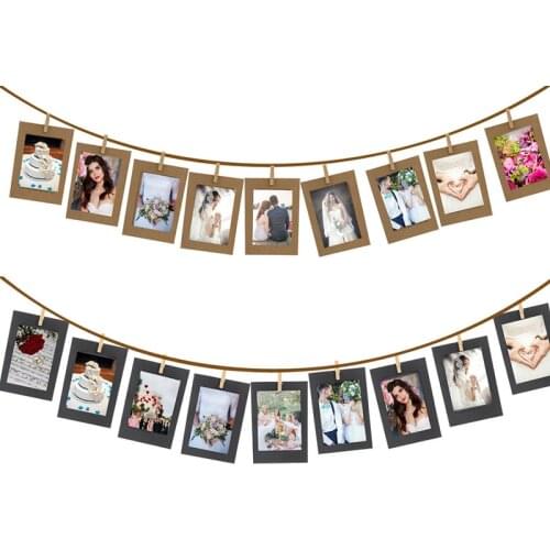 10Pcs Paper Photo Frame For Photo String Wooden Clips Picture Holder Home Wall Graduation Photo Display Booth Props Decor