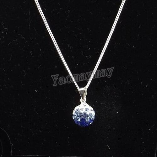 12pcs Gradient Blue Disco Ball Rhinestone Pendant 18" Silver Plated Necklace For Promotion