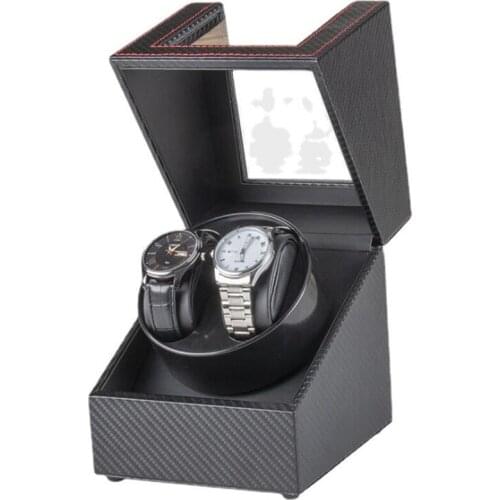 2-0 PU Watch Winder USB Mechanical Automatic Rotating Watch Box Black Wood Motor Shaker Storage Organizer