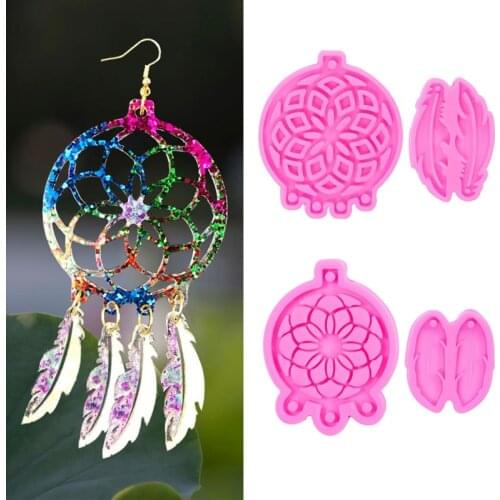 4 Pcs Dream Catcher Feather Pendant Resin Mold Earrings Keychain Silicone Mold
