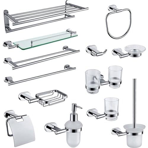 Bathroom Accessories Brass Towel Bar Cup Holders Roll Paper Holder Soap Dish Glass Rack Towel Ring Robe Hook Set Chrome Polished