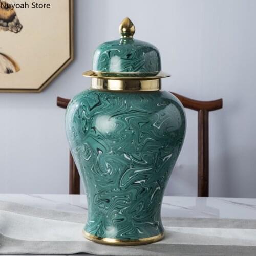 American Luxury Golden Ceramic Storage Jar Vase Ornaments Dried Flower Flower Arrangement Accessories Home Decoration Modern
