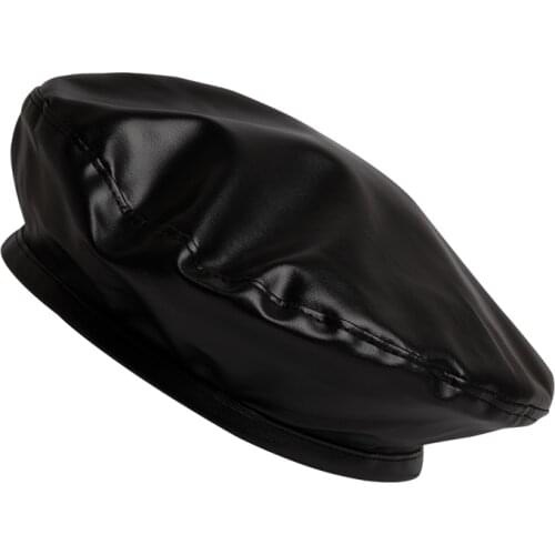 Women Hot Fashion Beret Solid Faux Beret Cap Pu Leather Beret French Artist Warm Beanie Hat Female Ladies Casual Hat