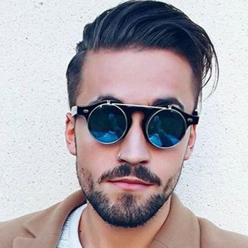 Fashion brand Vintage Round SteamPunk Punk Flip Up Sunglasses Classic Double Layer Clamshell Design Sun Glasses Oculos Red